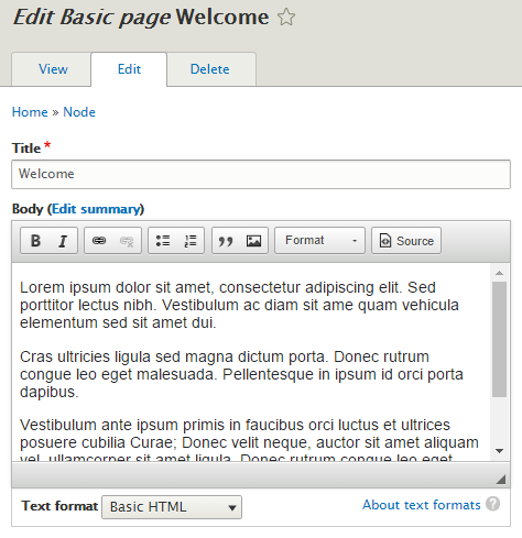 Basic page edit form