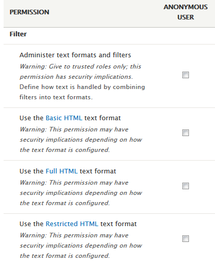 Filter permissions