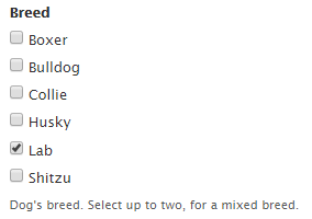 Breed checkboxes